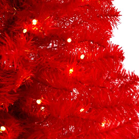 3ft. Pre-Lit Red Artificial Christmas Tree, Warm White LED Lights